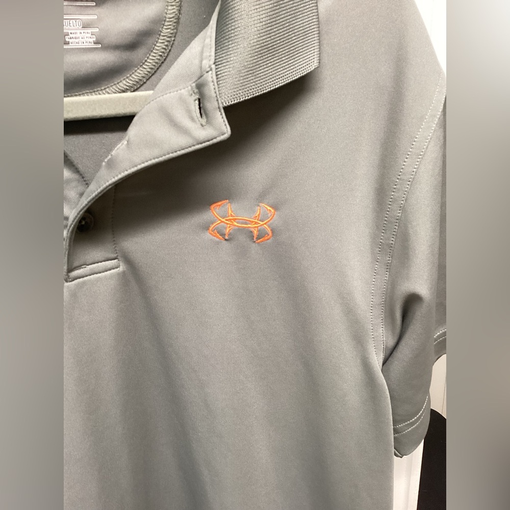 Under Armour Men's Heat Gear Polo Shirt in Gray with Orange Logo S - Picture 3 of 6